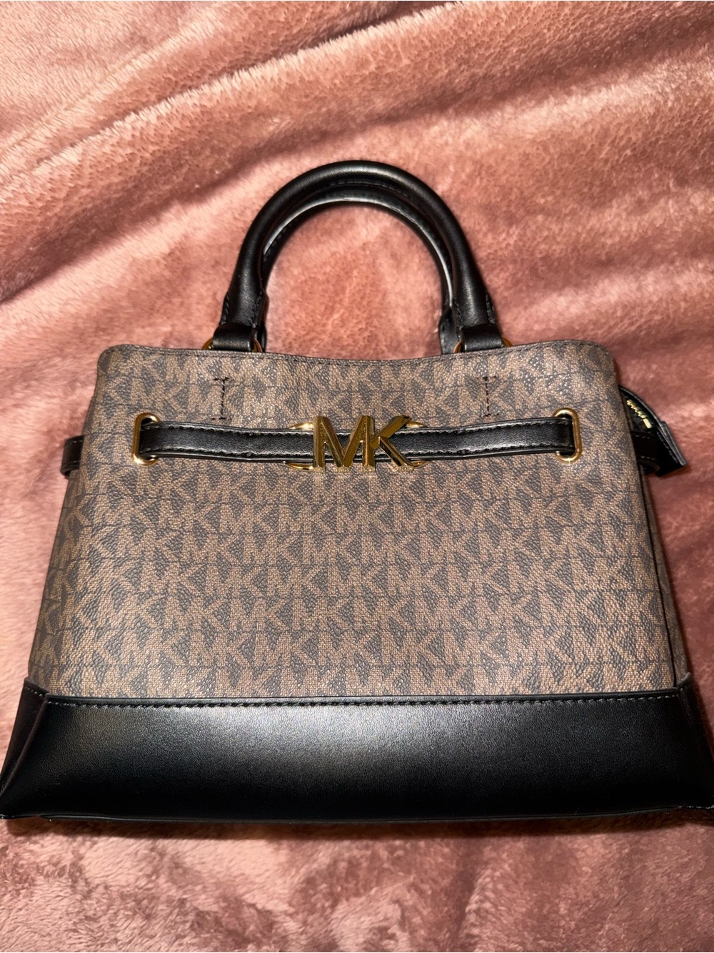 Michael Kors Brown and Black MK Logo Top-Handle Satchel